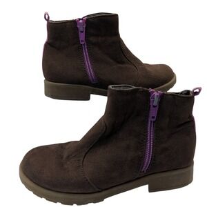 Stride Rite Lucy Two Bootie Brown Purple Zipped Memory Foam Girls Size 10.5 SEE